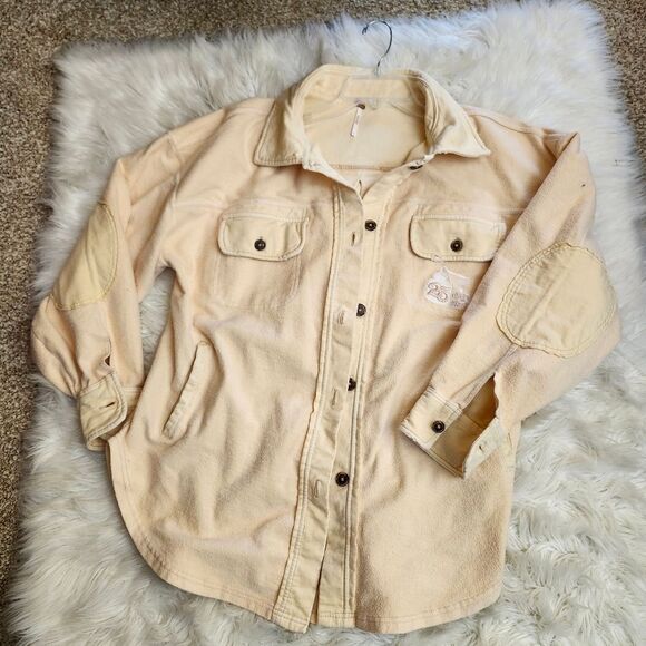 Free People Ruby Cream Oversized Shaket Jacket Button Closure Sz M - Picture 13 of 14